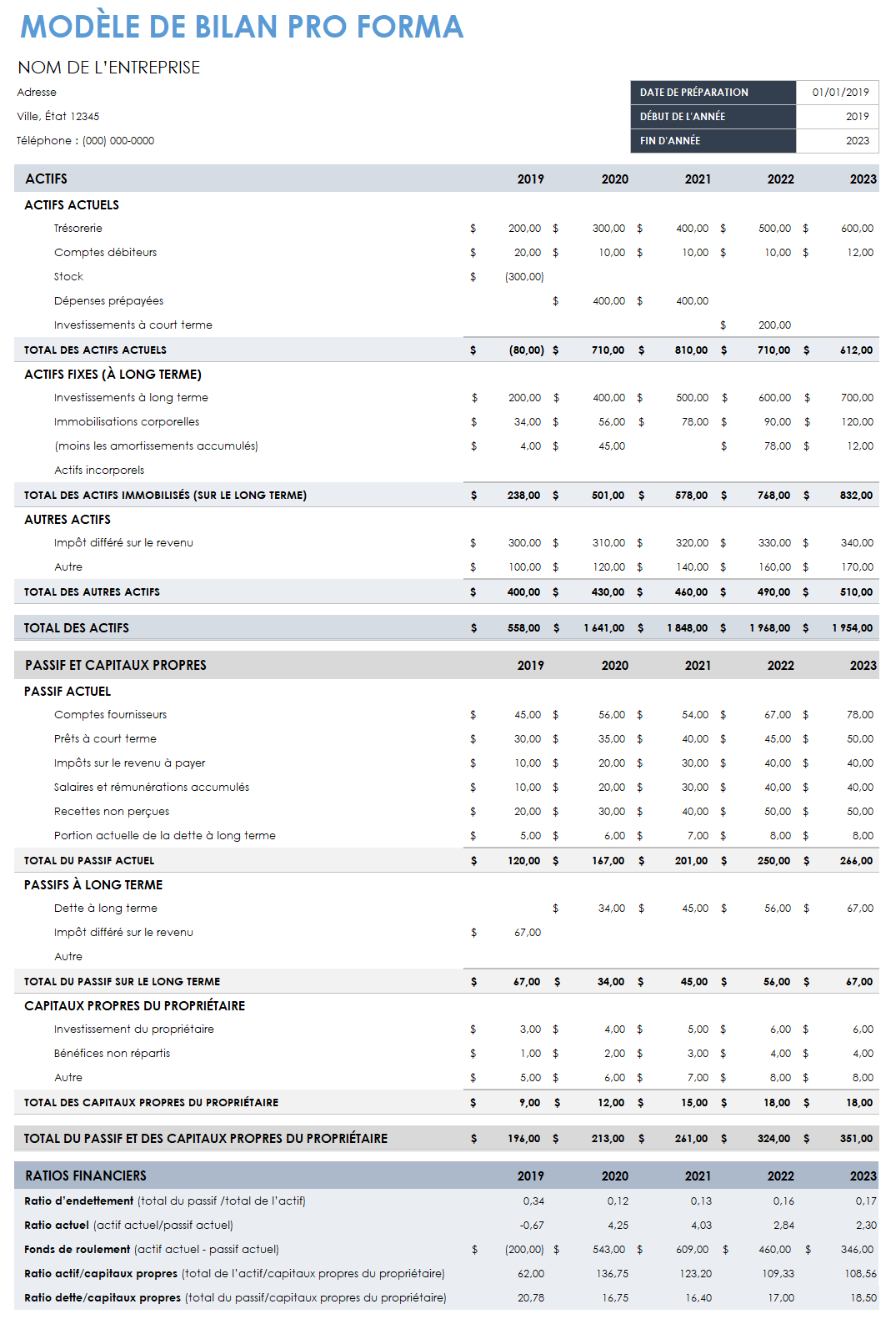 Bilan pro forma