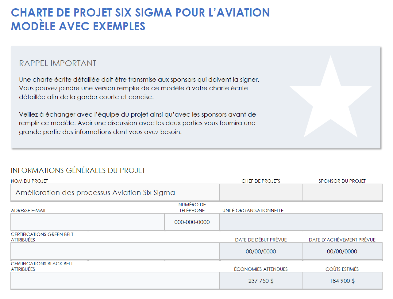 Exemple de charte de projet aéronautique six sigma