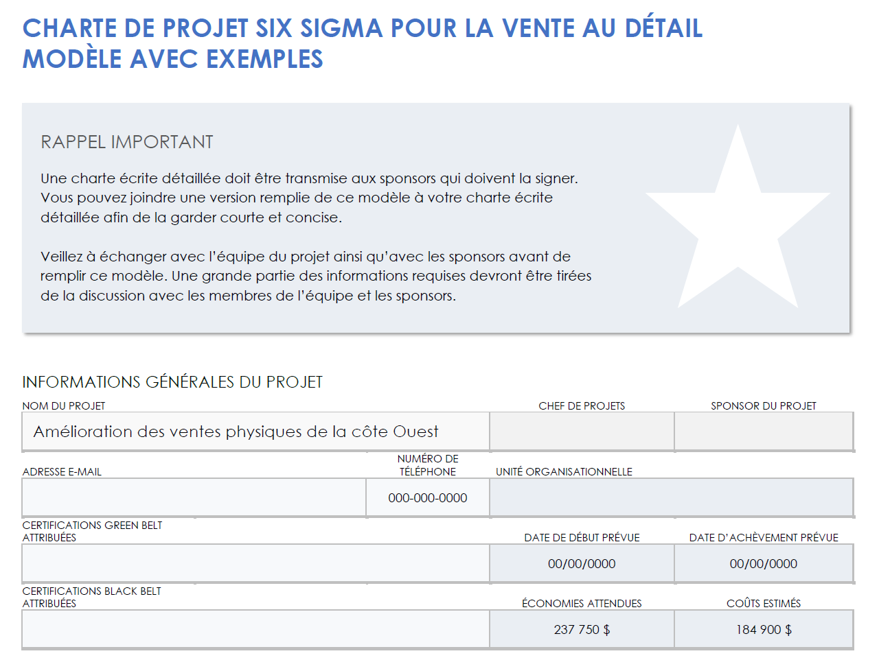 Exemple de charte de projet Retail Six Sigma