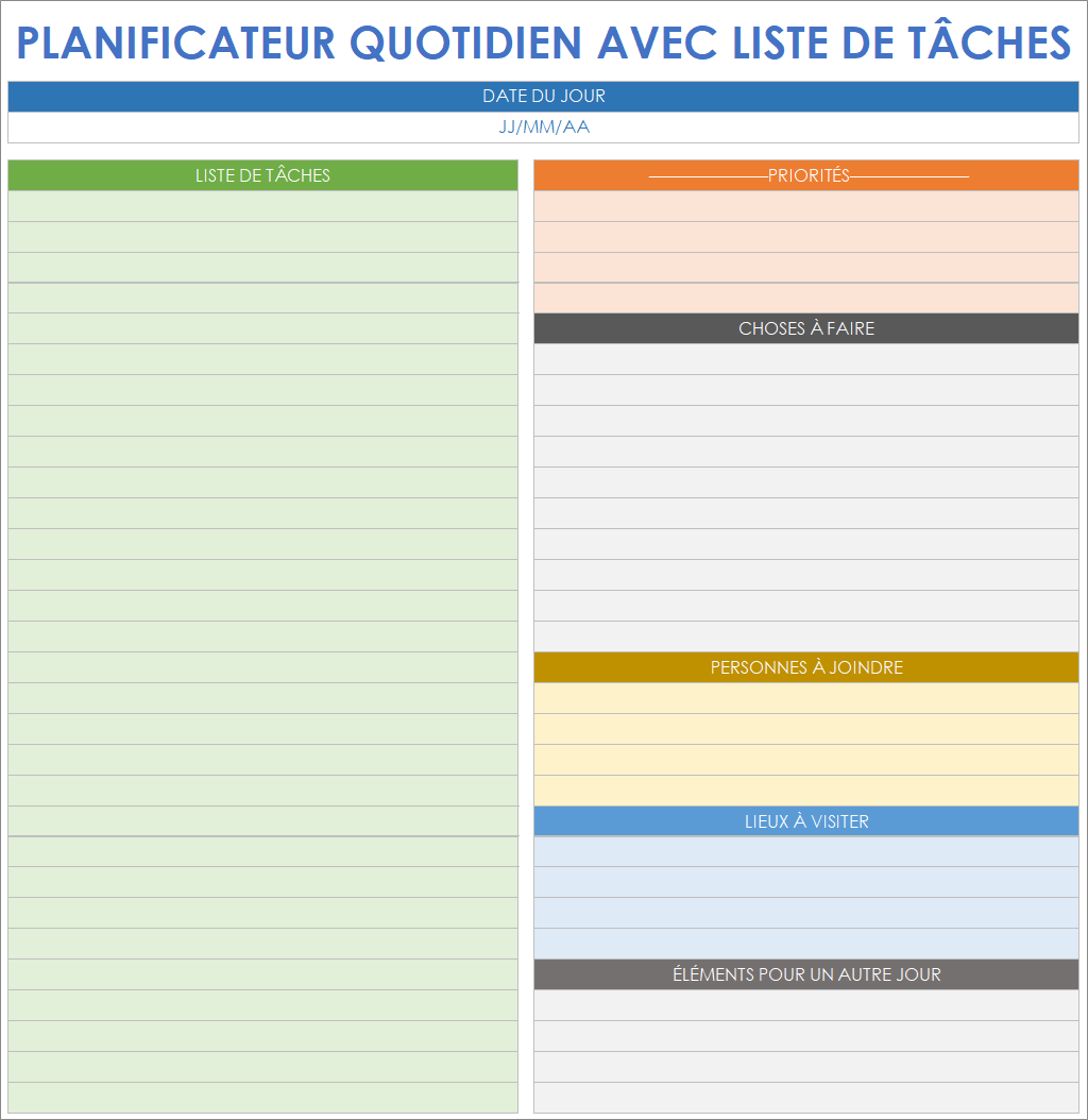  Modèle de planificateur quotidien avec liste de tâches Google Sheets