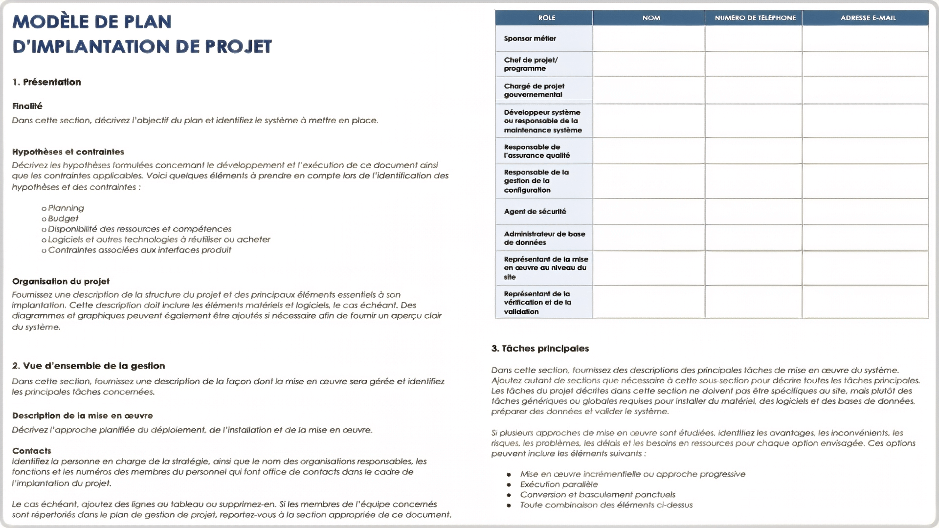  modèle Word de plan de mise en œuvre de projet