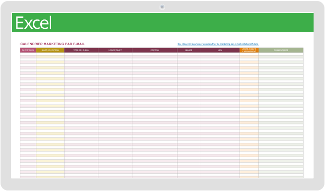 Calendrier de marketing par courriel