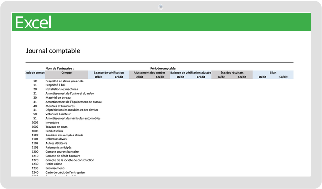 Modèle de journal comptable