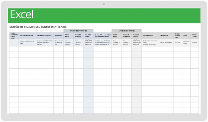  Modèle de registre des risques d'entreprise