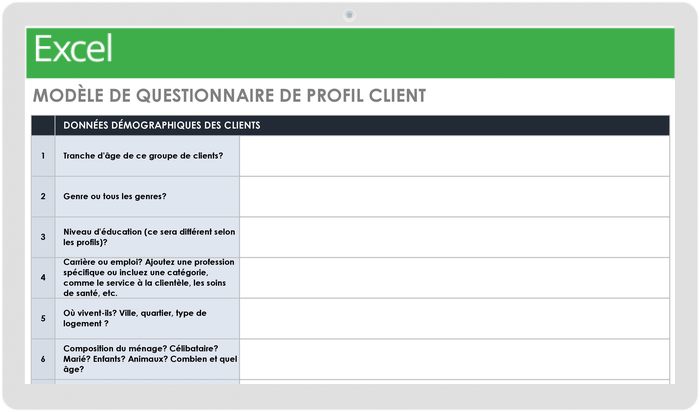 Questionnaire sur le profil client