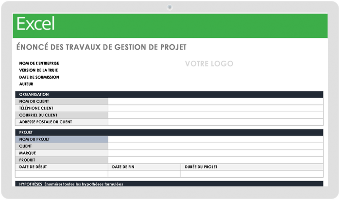 Modèle d'énoncé de travail de gestion de projet