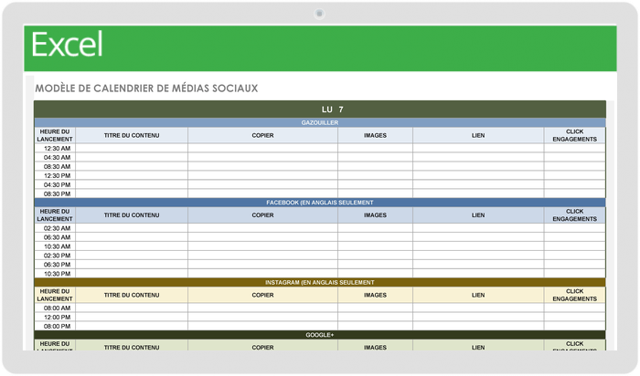 Calendrier des médias sociaux